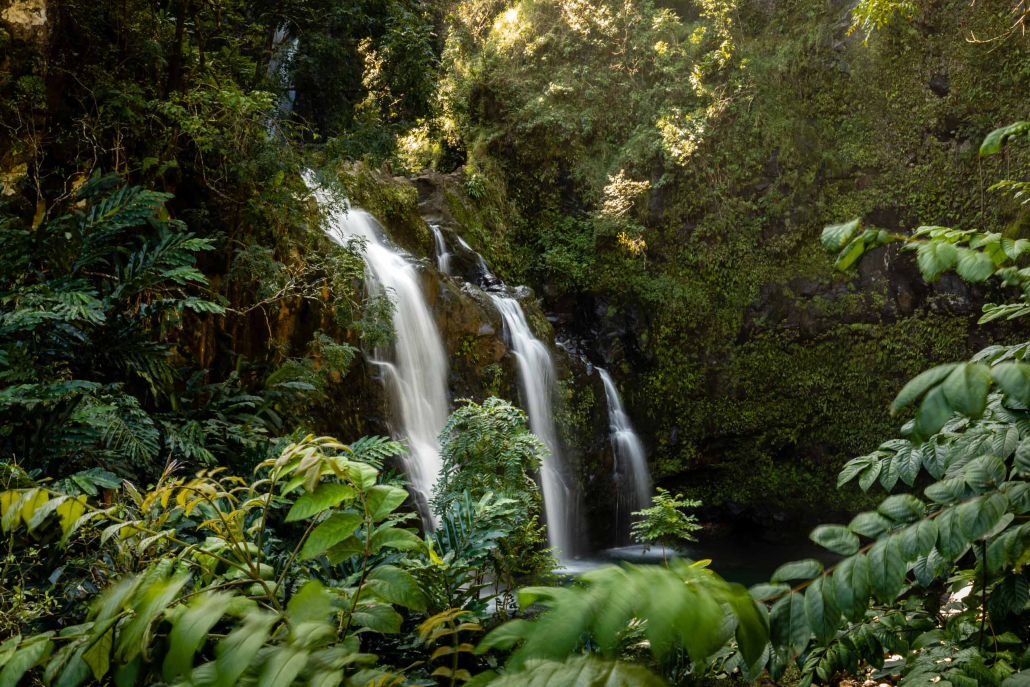 Three Falls Of The Waikani Falls Along The Road To Hana