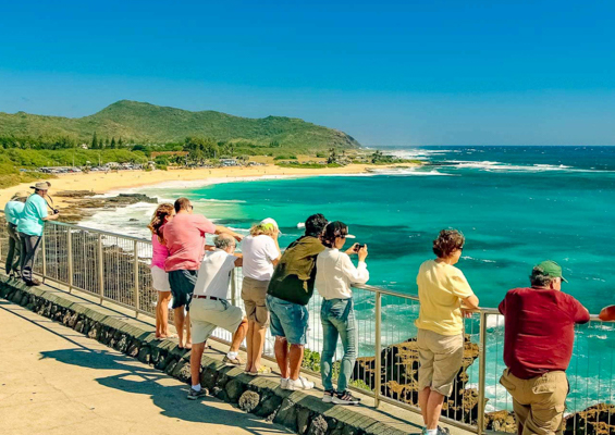 Windward Oahu Visitors At Overlook Sandy Beach Oahu  