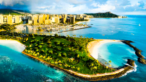 A Rainbow Helicopters Tour Flying Towards The Magic Island Lagoon And The Oahu Skyline With Diamond Head In The Background Product Images